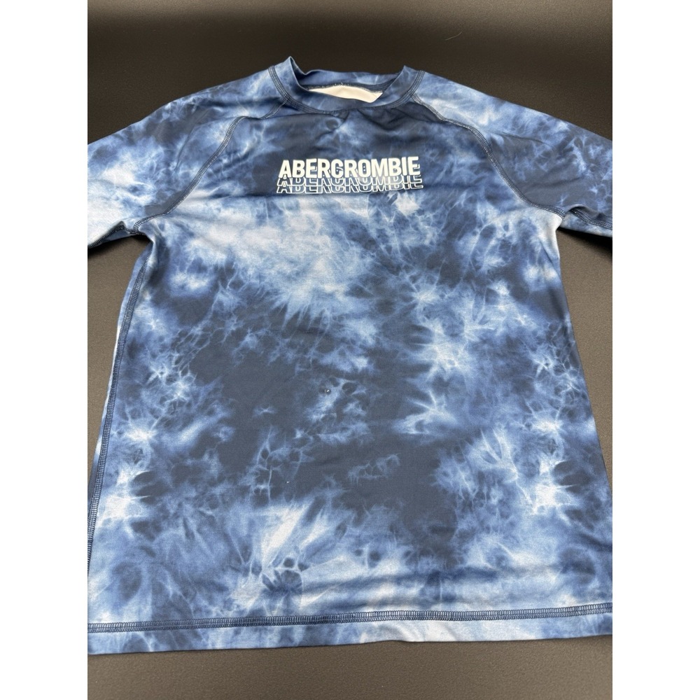 Abercrombie Kids Shirt Size 9/10 Blue White Logo UV Protection 50+ Short Sleeve